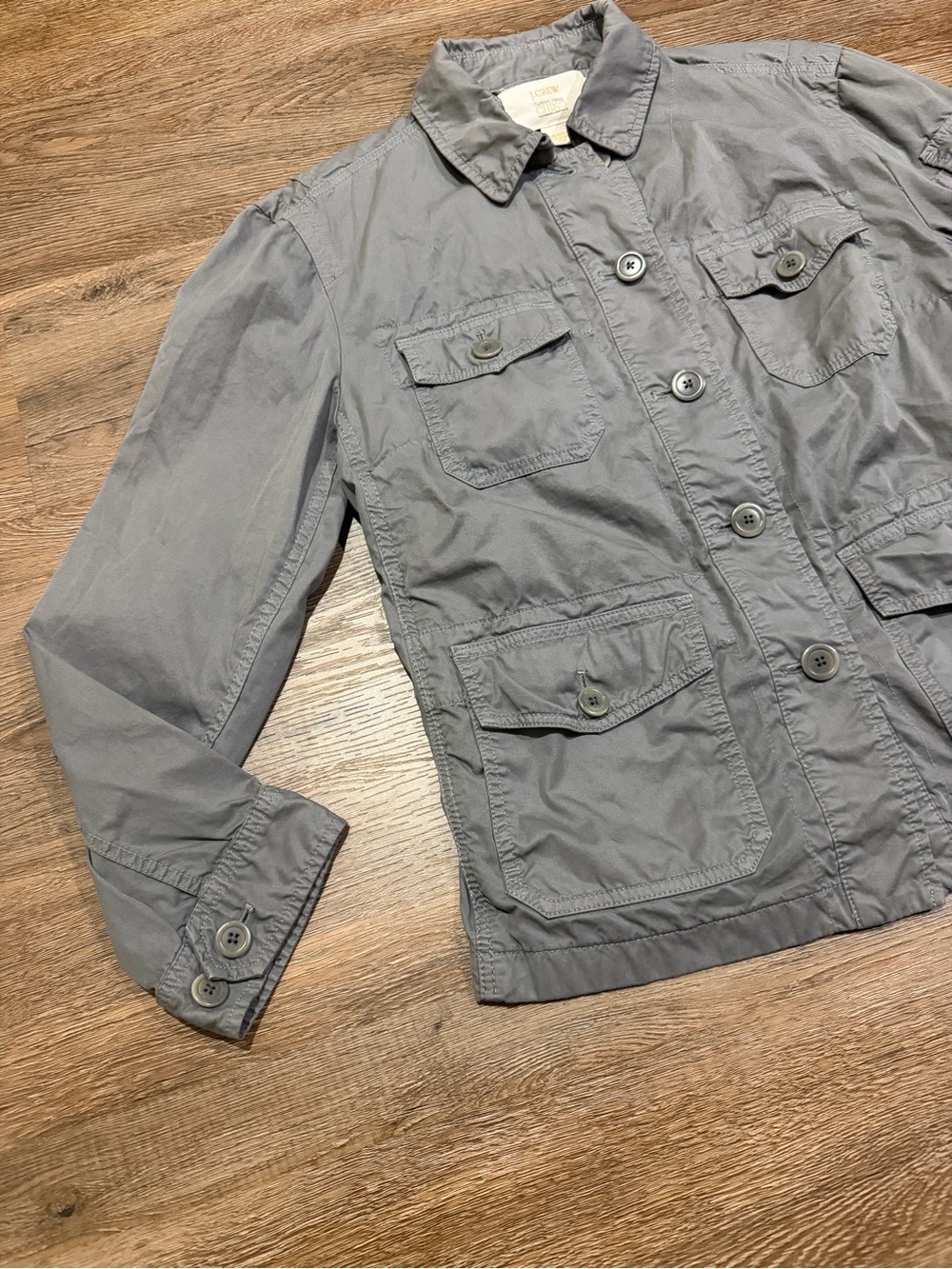 J. Crew Classic Twill Chino Utility Safari Jacket Gray Button Front Women’s Med - Picture 3 of 7